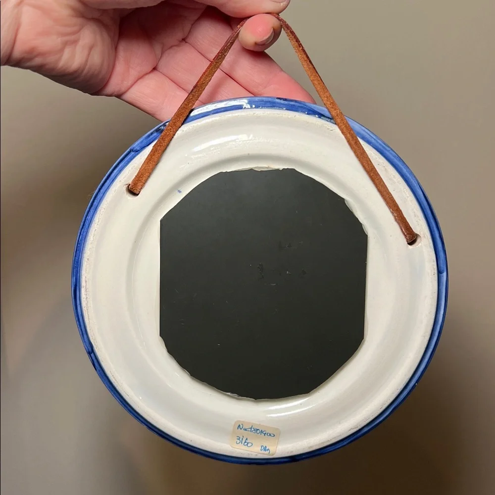 VTG Handpainted Greek Pottery Greece Mykonos Santorini Round Accent Wall Mirror